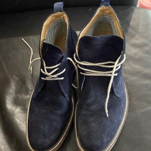 Blue suede tie up ankle boots